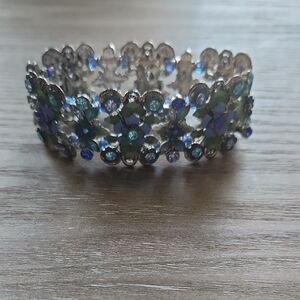 Elegant Silver and Blue Floral Bracelet